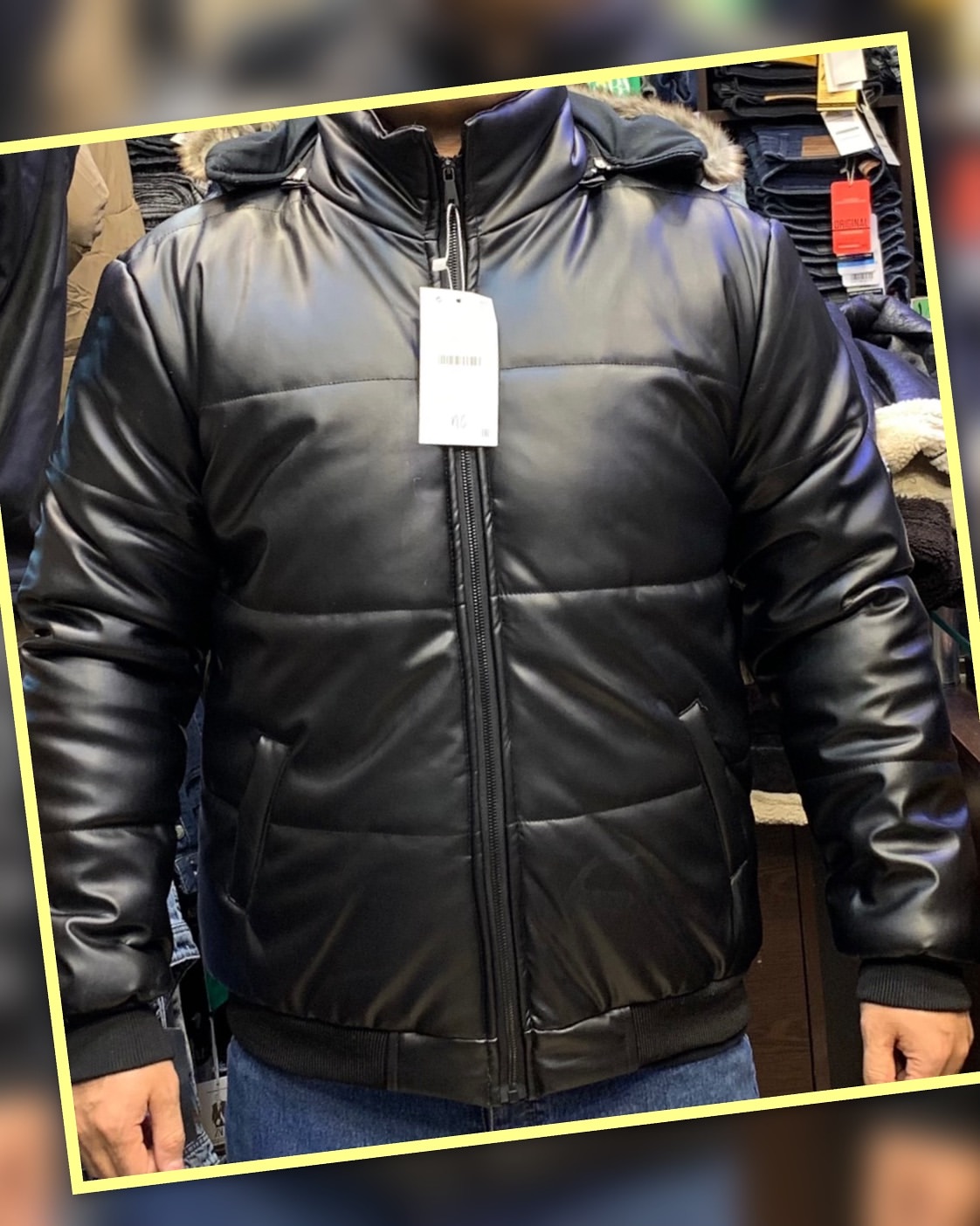 کاپشن چرم کلاه خز دار